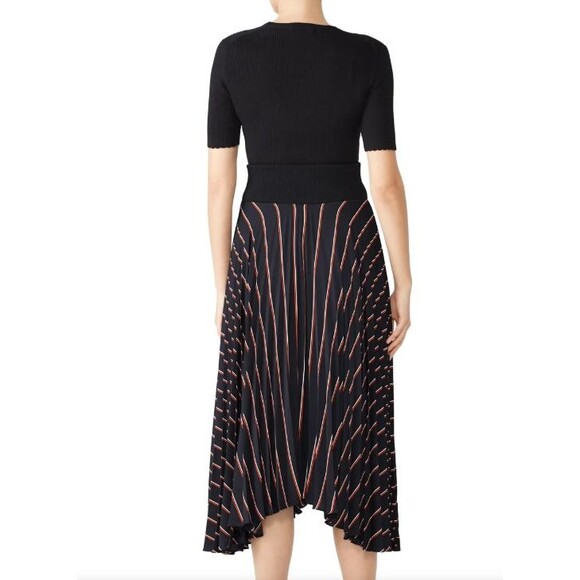 A.L.C. Henry Midi Skirt sz 0 Striped Satin Pleated Navy Elastic Waist RSP $495 - Picture 2 of 11